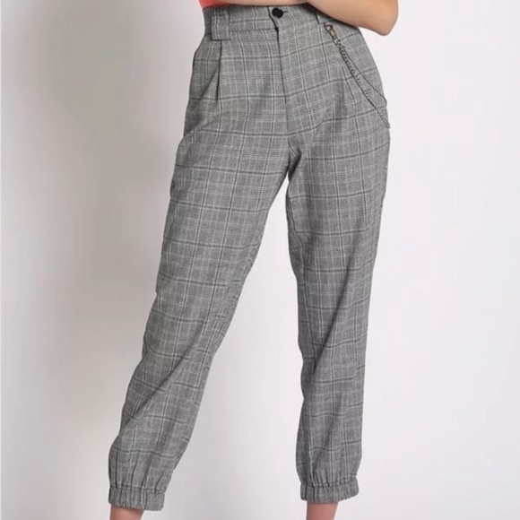 PLAID JOGGERS WITH CHAIN - Picture 1 of 8